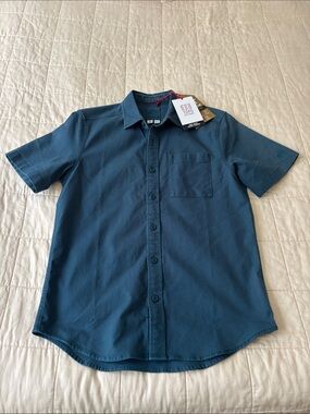Topo Designs Men’s Short Sleeve Button-Up Shirt — Teal Blue